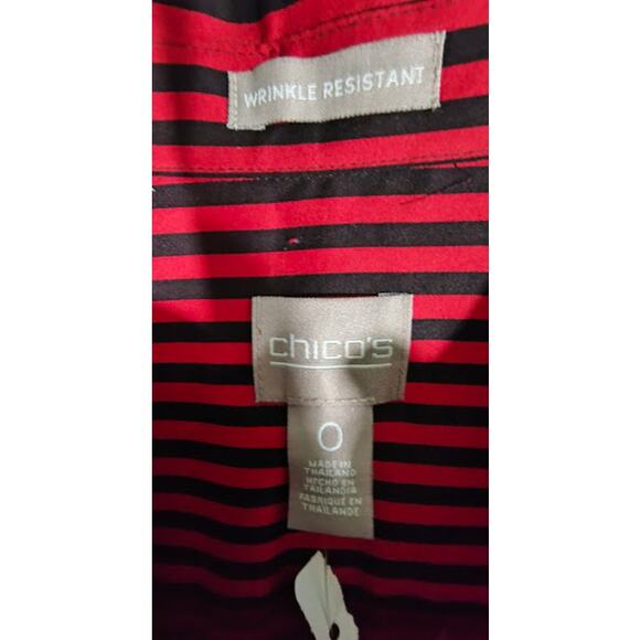 Chico's Tab Sleeve Striped Tunic with Hidden Buttons, Red/Black‎ Sz 0 (4) NWOT - Picture 7 of 8